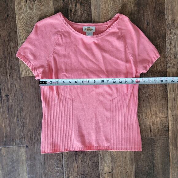 Talbots Womens L Short Sleeve Pink Orange Salmon Ribbed Sweater Shirt Summer Top - Picture 3 of 12